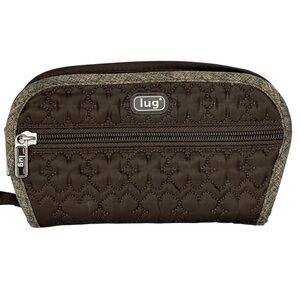 Lug Flipper 2 Brown Quilted Multi Zip Pocket Compact Travel Case Jewelry Clutch